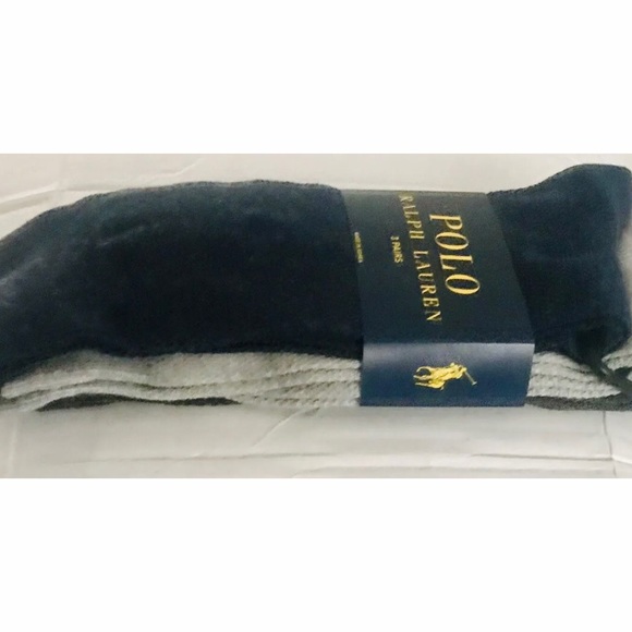 New Polo Ralph Lauren 3 Pairs Men’s Socks Grey Grey Blue made in Korea - Picture 13 of 16